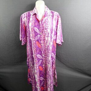 Silk Club Womens Duster Cover Up 2X Purple Artsy Coastal Cool Flowy Statement